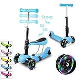[EASY FOLD-N-CARRY] - Este scooter kick Kids con asiento extraíble pesa solo 5 lbs para que los niños pequeños puedan llevarlo y es fácil para los padres llevarlo y viajar con él. El scooter plegable con certificación de seguridad CE y Diseño 3 en 5, Buisal a 3