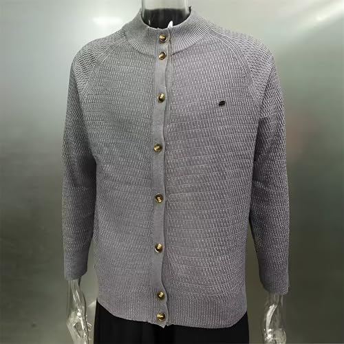 Men's Cardigan Sweaters Stand Collar Cable Knit Sweater Solid Thermal Pullovers with Button3