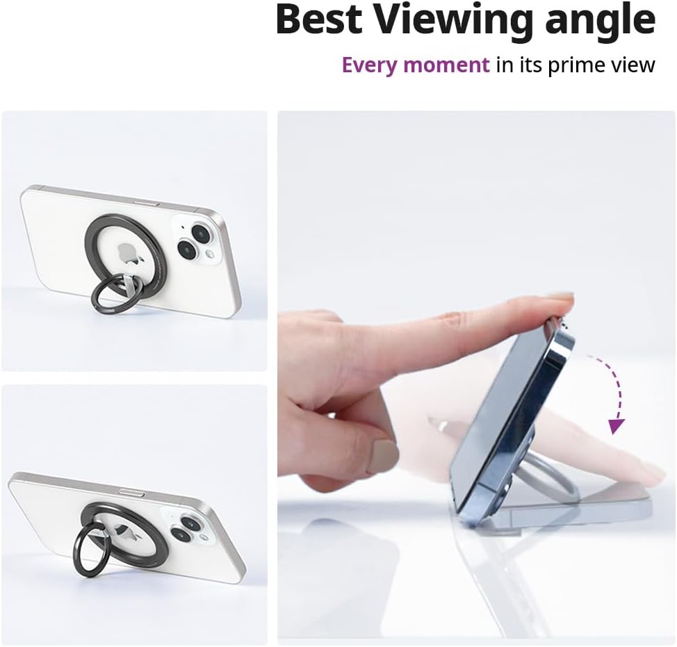 iRing Magnetic Phone Ring Holder for MagSafe, 360° Rotation Finger Grip Stand Compatible with iPhone 17/16/15/14/13/12 – Strong Magnetic Grip, iRing M2 Black