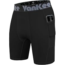 Men's Compression Shorts with Pocket Sport Anti Chafing Wicking Fabric Quick Dry Base Layer Short Sports Underwear for Running Cycling Workout Football