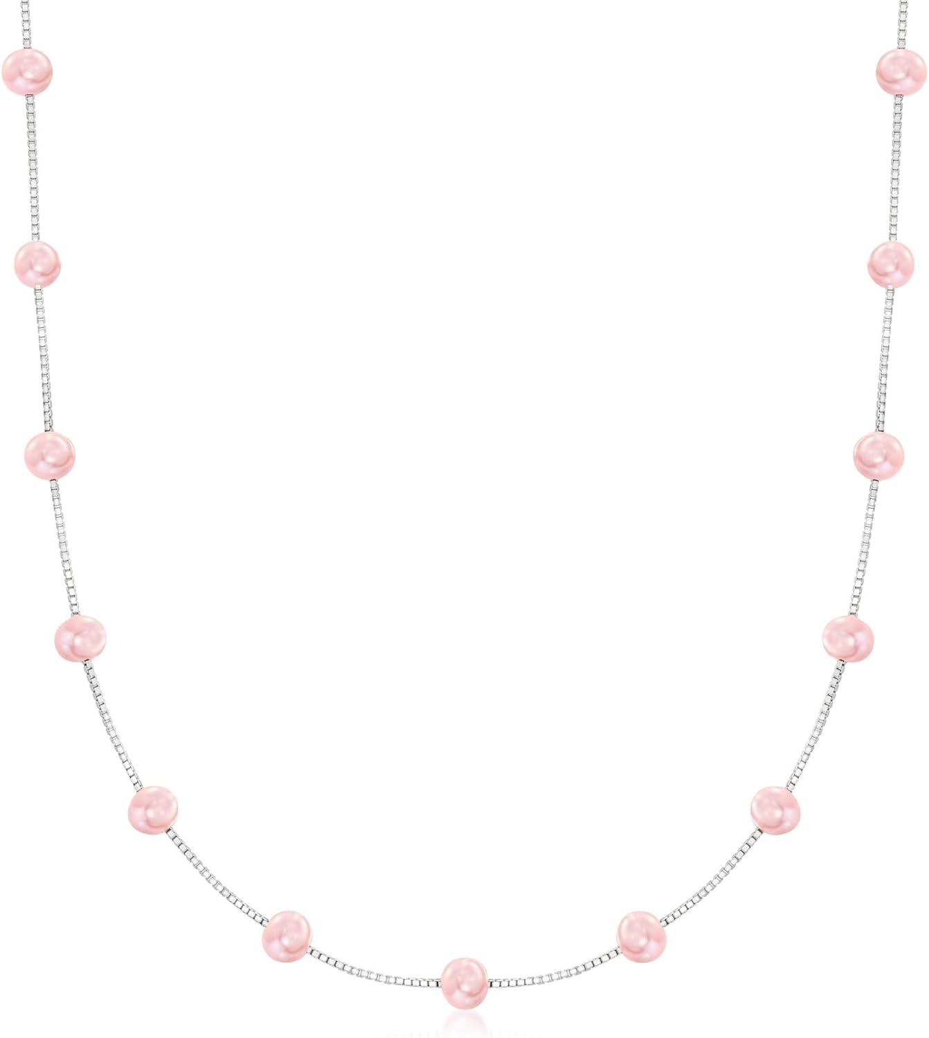 Ross-Simons 6-6.5mm Pink Cultured Pearl Station Necklace in Sterling Silver
