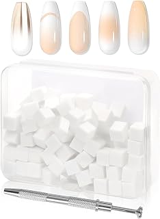 100PCS Nail Art Sponges for Ombre with Storage Box, Gradient Nail Tools with Grabbing Pen, White Nail Accessories for Salon and Home DIY