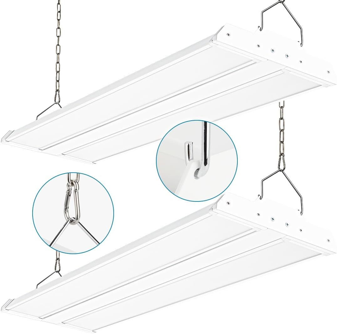 2-pack 300w high bay led shop lights, power tunable 300w/240w/200w, 4000k/5000k selectable, 3ft 42000lm 100-277v, linear high bay lights for warehouse workshop supermarket stadium, etl 300w-2pack