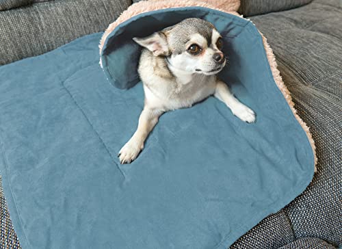 Direkt-Stick.de Hundedecke mit Namen Bestickt, personalisierbare Heimtierdecke für Hunde und Katzen, 4 Farben, weiche Wendedecke, Liegedecke Teddyfell (grau)