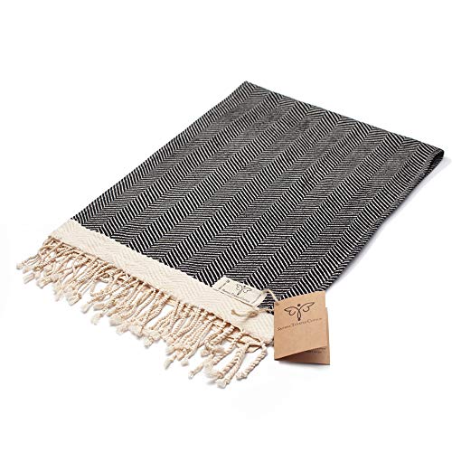 Smyrna Turkish Cotton Herringbone Series Hand Towels-Set Of 2|16 X 40 In|100% Turkish Cotton|Large, Soft Hand And Head Towels For Bathroom, Kitchen|Don't Shrink|Premium Luxury - Black #TOP4
