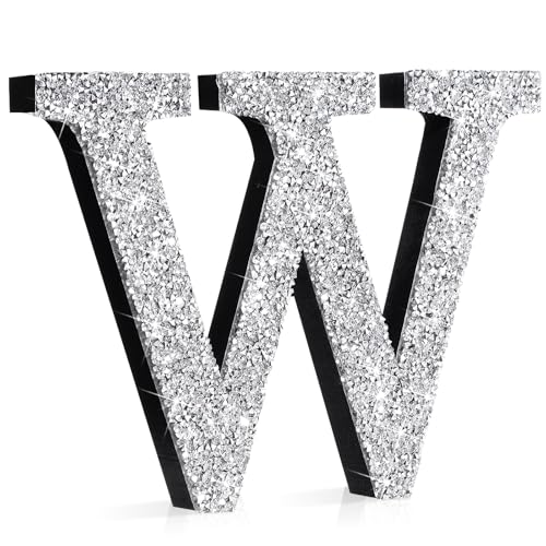 12'' Silver Rhinestone Bling Letters Glitter Crushed Diamond Decor,Letter W