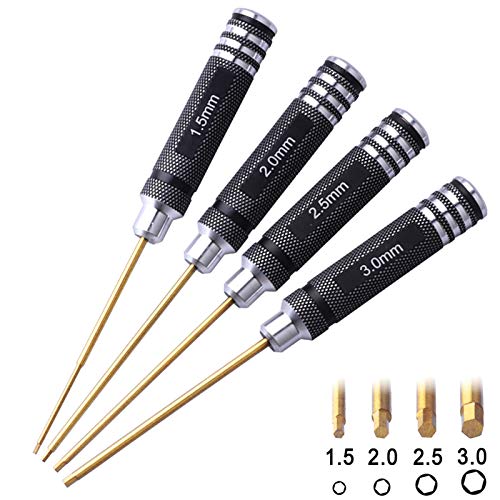 Hobbypark 1.5Mm 2.0Mm 2.5Mm 3.0Mm Hex Screw Driver Set Titanium Hexagon Screwdriver Wrench Tool Kit For Rc Multi-Axis Fpv Racing Drone Rc Quadcopter Helicopter Rc Car Models, 4Pcs #TOP1