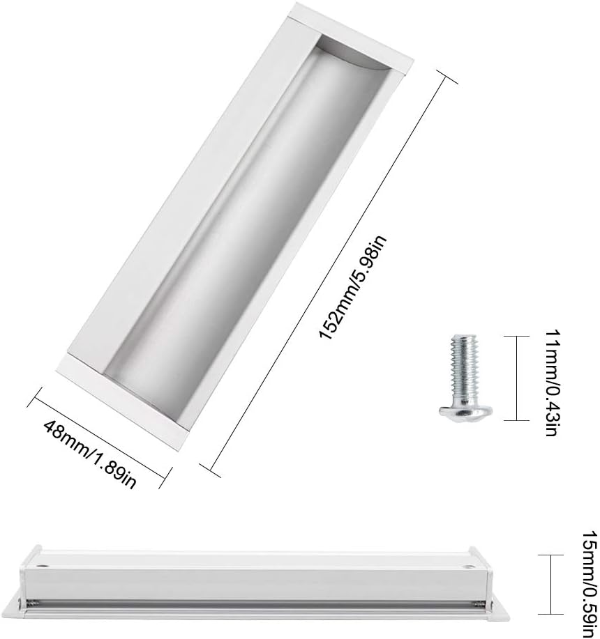 KostaTech Recessed Handles 2 Piece Concealed Sliding Handles Flush Invisible Sliding Handles for Doors Cabinets or Drawers Rectangular Handles 152mm x 48mm (White) - Image 3