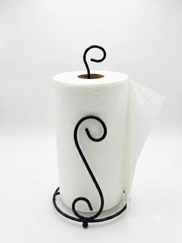 Home Heaven Freestanding Paper Towel Holder for Kitchen Countertop, Classic S-Swirl Black Metal Wire Tissue Roll Dispenser Stand for Dining Table & Kitchen-image-22