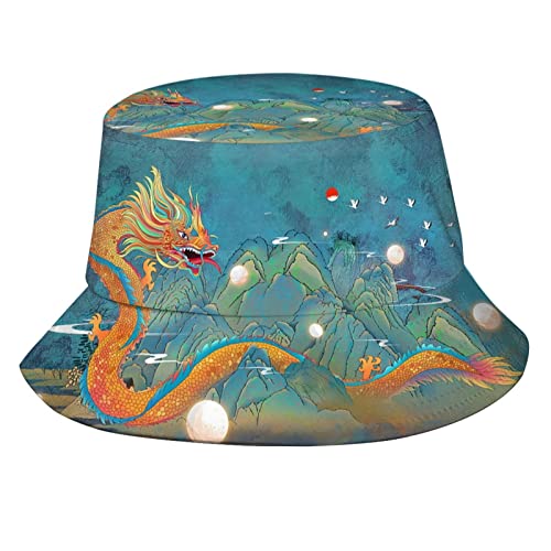 Cool Chinese Japanese Dragon Bucket Hat for Women Men Casual Sun Wide Brim Cap Packable Outdoor Fisherman Hat