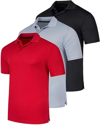 Real Essentials 3 Pack Polo de manga corta de secado rápido para hombre, rendimiento deportivo (disponible en tallas grandes y largas)