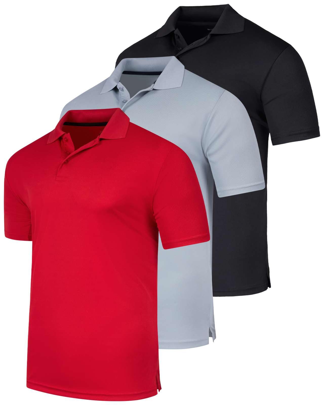 Real Essentials 3 Pack: Men's Short Sleeve Golf Polo Casual Workout Sports Cool Moisture Wicking Collared Shirt (Big & Tall)