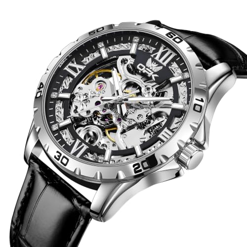 OPK Mens Automatic Skeleton Watch Blue Dial Black Dial Black - Image 3