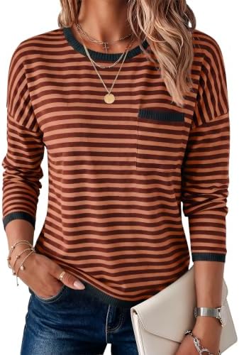 LILLUSORY Womens Striped Lightweight Sweaters 2026 Fall Fashion Outfits | Ladies Trendy Long Sleeve Tops, Work Shirts, Cozy Knit, Office Crewneck Oversized Pullover, Cute Clothing, Aesthetic Clothes