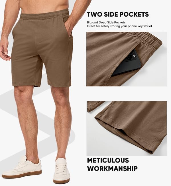 JMIERR Men's 100% Cotton Shorts 9" Casual Elastic Waist Drawstring Lightweight Workout Lounge Beach Jersey Sweat Shorts - Image 4