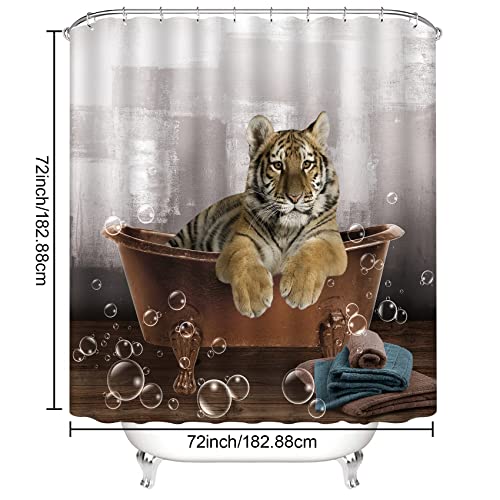 Guassi 4 Pcs Tiger Shower Curtain Sets With Rug,Cute Animal Bathtub Tiger Print Bath Curtains With 12 Hooks，Bathroom Curtains Shower Set Toilet Mat Lid Rug Bathroom Sets Shower Curtain Sets，72"X72" #TOP3