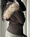CORIRESHA Women's Vintage Faux Fur Trim Hoodie Sweater Zip Up Cable Knit Slim Y2k Cardigan Brown