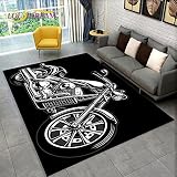 YZGAH Retro Vintage Moto Skull Area Carpet, Tapis pour Salon Chambre Canapé Paillasson Cuisine Décor, Tapis De Sol Antidérapant Enfant P1471 100X160Cm