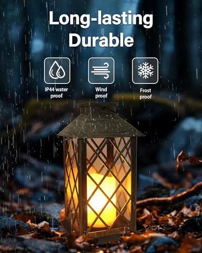 Image of SHYMERY Solar Lantern,Outdoor Garden Hanging Lanterns,2 Pack 14 Inch Lasts 3X Longer 10 lumens Waterproof LED Flickering Flameless Candle Mission Lights for Table,Outdoor,Party Decorative