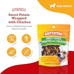 Beefeaters Canine Treats – Candy Potato Wrapped with Hen 28oz | Canine Meals No Corn/Wheat/Soy/Gluten | Low Fats, Grain-Free, Good for Coaching & Rewards | Canine Coaching Treats for All Canine Sizes