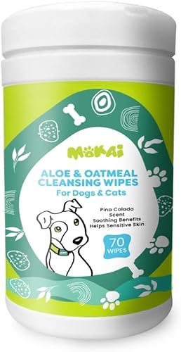 MOKAI Toallitas de aseo de aloe y avena para perros y gatos Toallitas de limpieza para mascotas utilizadas para eliminar el olor a caspa y el