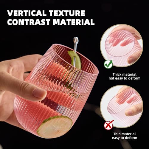 Image of Lueumxc 36 Pack 15Oz Pink Plastic Wine Glasses, Origami Ribbed Disposable Wine Glasses Unbreakable Clear Plastic Cocktail Glasses Recyclable Shatterproof Reusable Wine Cups
