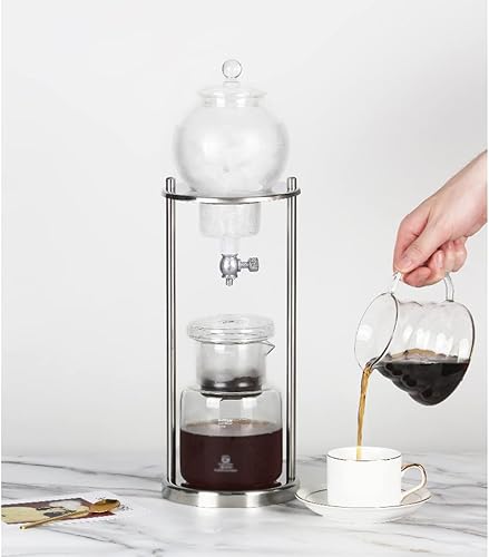 Miniatura 7 de JITEM Cafetera - Gotero frío para café y té, cafetera con flujo de agua ajustable, filtro de acero inoxidable, jarra de vidrio para café o té