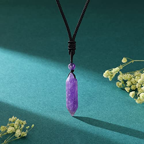 Top Plaza Amethyst Healing Crystal Stone Necklaces For Men Hexagonal Point Pendant Necklaces Natural Quartz Gemstone Braided Rope Necklace Jewelry Christmas Gifts For Dad, Husband, Boyfriend #TOP1