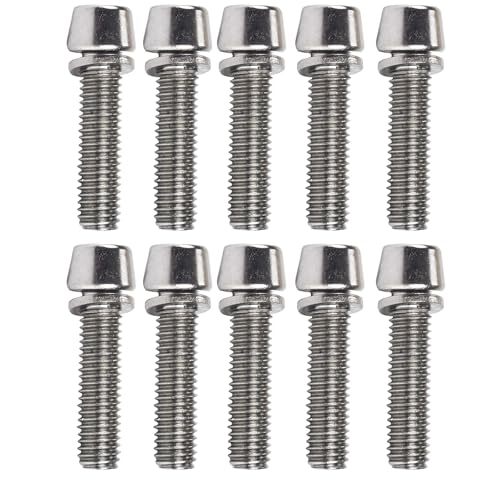 KAHDGSS 10Pcs M6x20mm Steels Bicycles Stem Screw Tapered Head Bolts Screws with Washers Bike Stem Top Cover Bolts Screw
