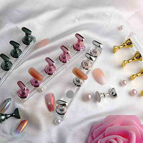4 Sets Silver Nail Stand for Press on Nails Display, Magnetic Fake Nail Tips Holder for Painting Nails Practice, Beginner Acrylic Nail Art Kit Accessories, Nail Salon Equipment and Decorations