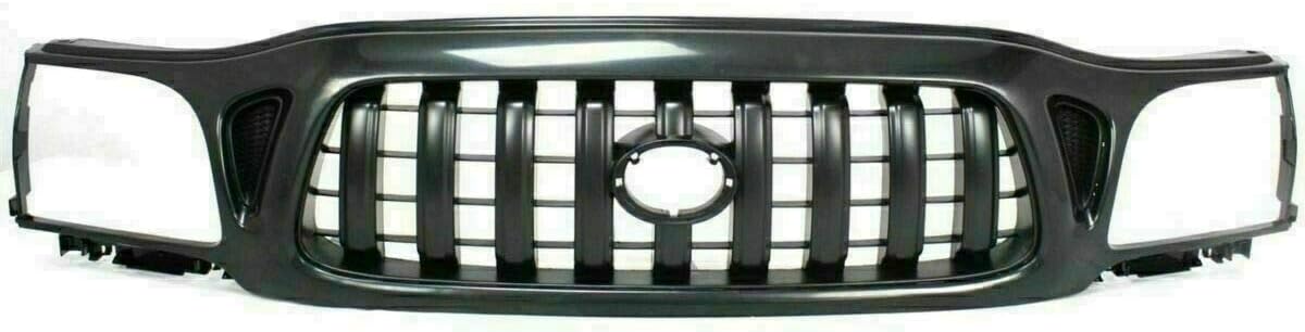 Front Bumper Primed Black Steel Paintable + Grille + Upper Cover + Lower Valance + Bracketd Side For 2001-2004 Toyota Tacoma Direct Replacement