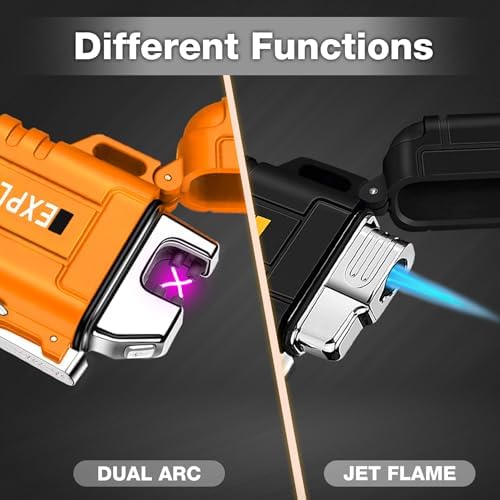 2 Pack Waterproof Lighter Outdoor Windproof Torch Lighters Dual Arc Butane Electric Lighters USB Rechargeable Lighters Flameless Plasma Lighter Camping Hiking Adventure Survival Tactical Gear - 1