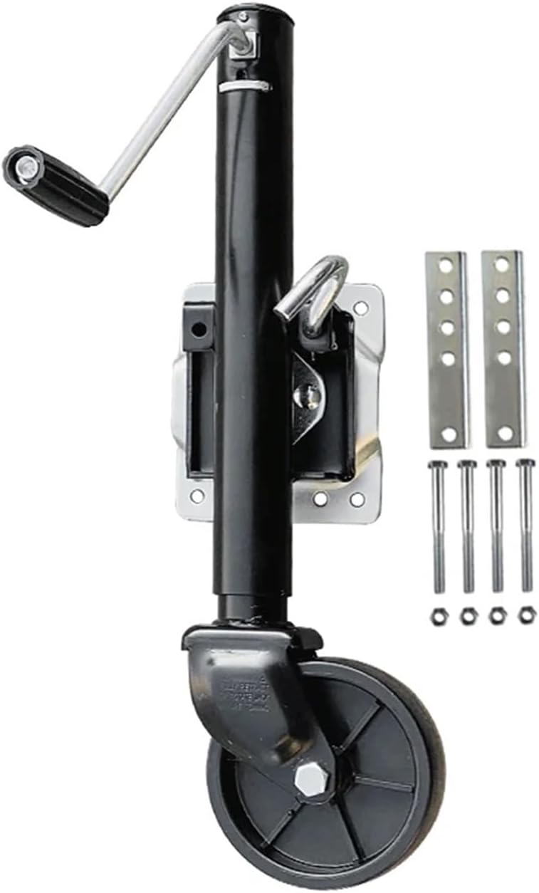 6 Inch Solid Wheel Sidewind Round Swivel Trailer Jack with Bolt On Capacity 540Kg Wheel Boat Rv Parts Accessories,Nero-1