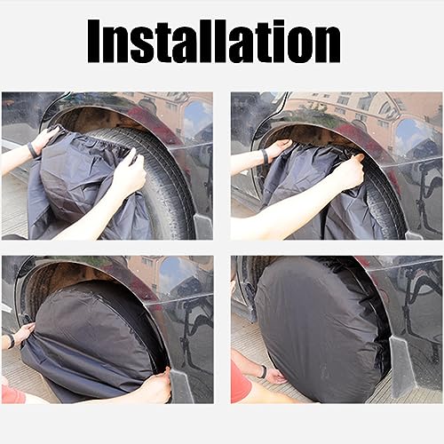 BESULEN Tire Covers 4 Pack, Oxford Wheel Covers for RV Truck SUV Trailer Camper, Waterproof Anti-UV Sun Tire Protectors, Universal Fit 27-29 Inch Tire Diameter, Travel Spare Wheel Covers