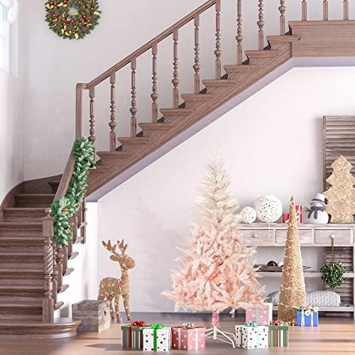 HOMCOM 5FT Pink Artificial Christmas Tree Holiday Home Decoration Ornament w/Metal Stand Fully Pretty Home Office Joy
