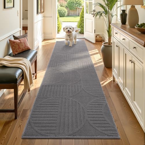 Findosom Hallway Runner Rug 2x8, Geometric High-Low Textured Runner, Gray