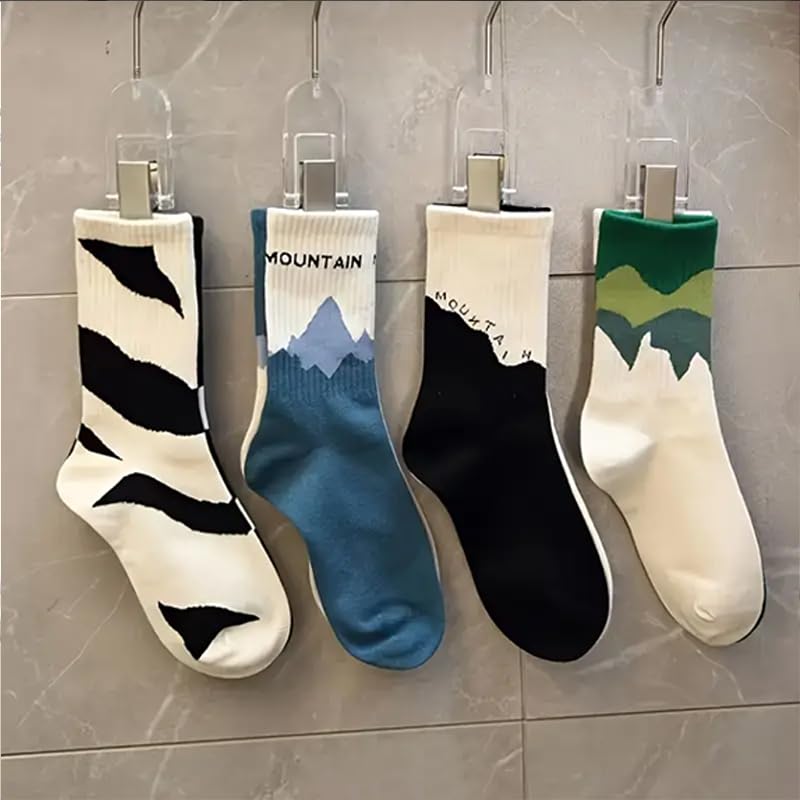 4 Pcs Unisex Fashion Gradient Pattern Comfort Breathable Casual Mid-Calf Socks, Knit Fabric