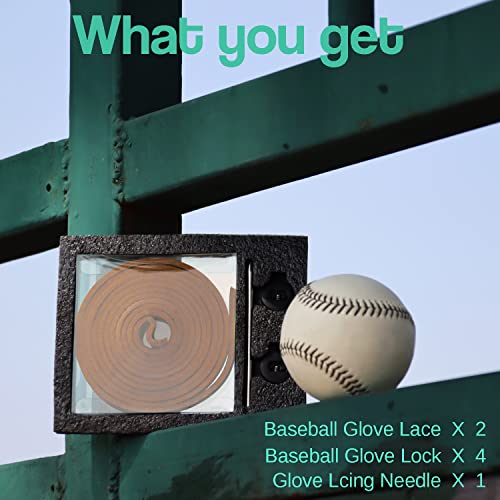 Glove Relacing Kit For Baseball Or Softball Mitts,2 Strips Of 79 Inch Long Cowhide Leather With Glove Lacing Needle, 4 Pack Baseball Glove Locks, Supple And Thicker Baseball Glove Lace (Brown) #TOP6