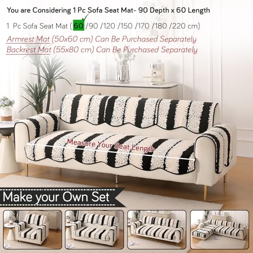 Image of HOKIPO Luxury Wavy Anti Slip Plush Sofa Cover Mat | Make Your Own Sofa Cover Set, Mat Length 90(D) x 60(L) cm, Black (AR-5980-BLK)