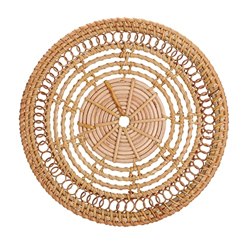 Decoración de Cesta de Pared, Cestas Planas Tejidas para Colgar, Decoración Rústica de Cesta de Pared Bohemia, Cesta Redonda Hecha a Mano, Arte de Pared para el Hogar,(Círculo de ratán 25cm)