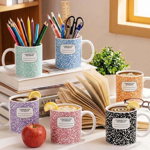 Didaey 6 Pcs Teacher Coffee Mugs Gifts Bulk Back to School Composition Cups