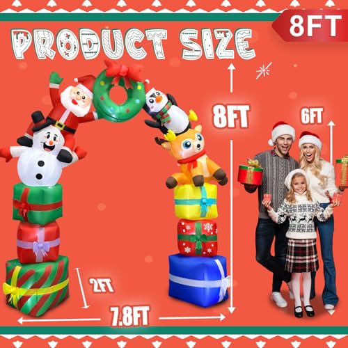 8FT Christmas Inflatables Archway Outdoor Decorations Christmas Arch Blow Up with Santa Penguin Snowman Reindeer Built-in LED Lighted Inflatable Decoration Home Yard Outdoor Indoor Garden Lawn Decor by bbioc - Used condition - Image 2