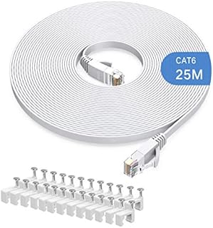 Gulaey 25m Cat6 Ethernet Cable, Long Internet Cables High-Speed Patch Cord Flat Design 1Gbps for 250Mhz/s UTP for Console, PS3, PS4, PS5, Switch, Router, Modem, Patch Panel, PC, TV, Home Office