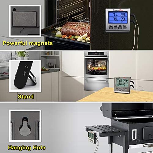 ThermoPro TP17 Cyfrowy termometr do mięsa Termometr do żywności Podwójne sondy temperatury żywności do palacza Piekarnik kuchenny Duży termometr kuchenny z podświetleniem LCD z alarmem czasowym