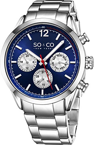 SO&CO New York Mens Specialty Monticello Stainless Steel Multifuction Quartz Wrist Watch with Date