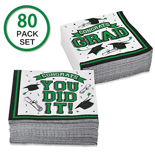 Graduation Party Supplies Disposable Paper Cocktail Napkins For 2023 Graduation Party Decorations, 80 Pack（Green And Black） #TOP2