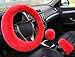 Valleycomfy Fashion Steering Wheel Covers for Women/Girls/Ladies Australia Pure Wool 15 Inch 1 Set 3 Pcs, Red