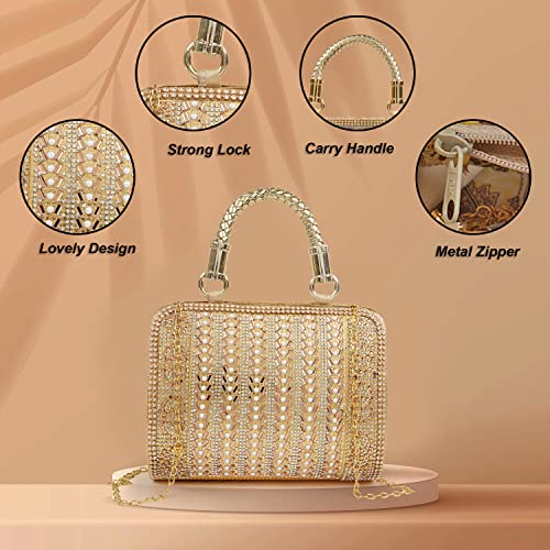 NORVE PU Embroided Stylish Fancy Women's Stones Evening Gold Chain Strap Party Clutch Wedding Bag Wallet - Image 5