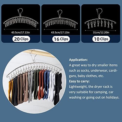 MOMOTOU Stainless Steel Drying Drip Hanger 10/16/20 Clips Windproof Drying Rack for Underwear Socks Bras Baby Clothes Gloves (10 Clips)