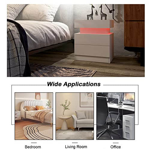Yoluckea Led Nightstand For Bedroom, Modern High Gloss Wood 2 Drawers White Nightstand Bedside Table End Table With Flip Top Hidden Storage Compartment For Bedroom Living Room (2 Pcs) #TOP5